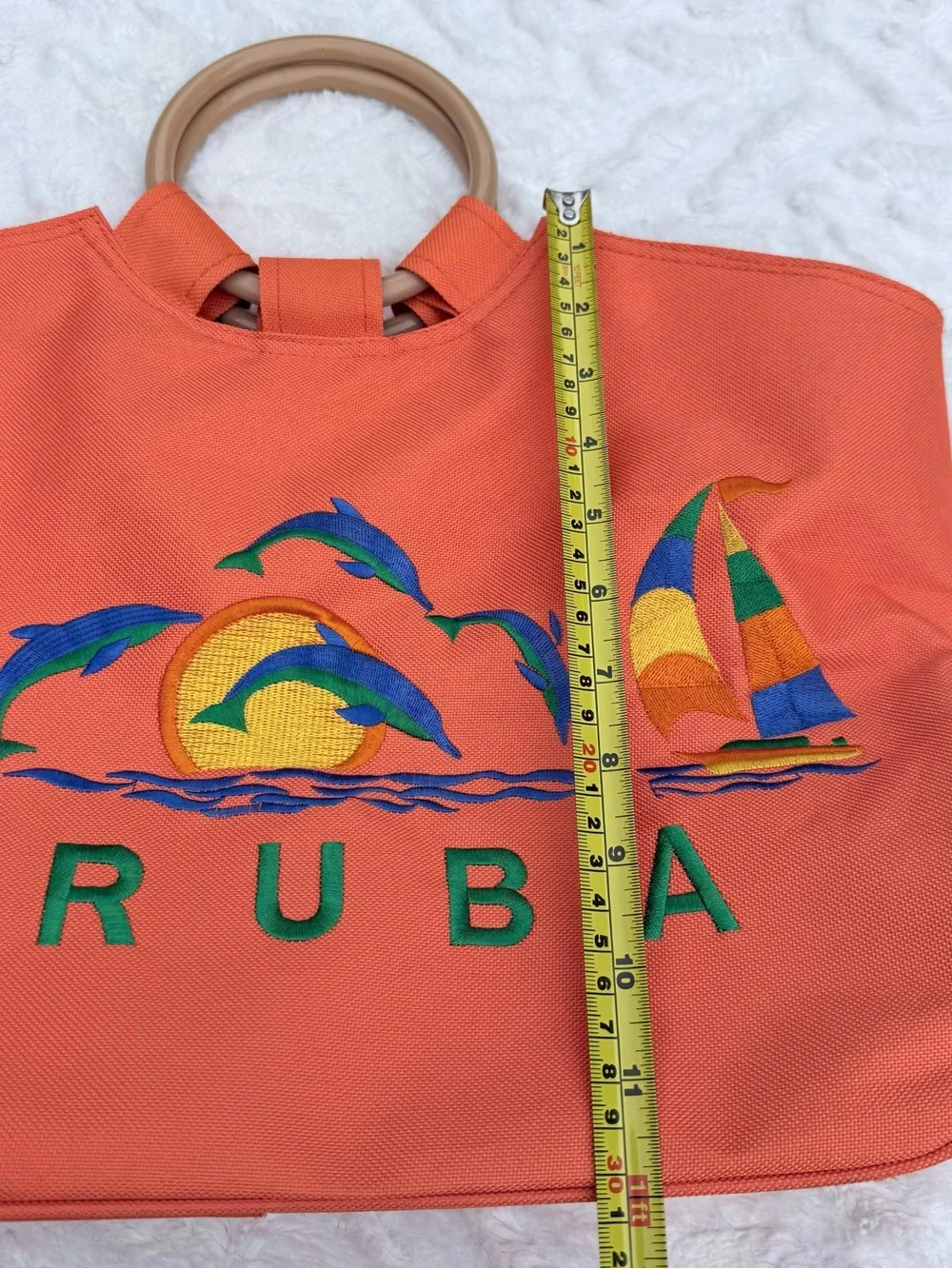 Aruba Orange Canvas Tote Bag with plastic Handles - like new